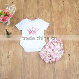 S33481W Baby Girls Sweet Crown Printed+ Floral Shorts Two Pieces Clothing Sets thumbnail-4