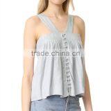 2017 OEM Wide Strapes Front Button Closure Navy Striped Blouse thumbnail-3