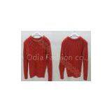 Red Acrylic Cable Knit Kids Holiday Sweaters Crew Neck Pullover For Girls thumbnail-1