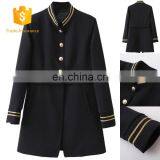 MIKA7132 Striped Trim Single Breasted Long Coat