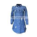 2020 Hot Sale Wholesale Ripped Women Girls Lady Denim Jeans Dress thumbnail-3