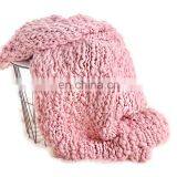 Heavy Cozy Premium Pink Chunky Handmade Knit Yarn Wool Blanket for Bedroom Deco thumbnail-2