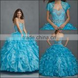 Beautiful Pure Color Quinceanera Dress with Short Sleeve Jacket and Beading Ball Gown Satin and Lace Quinceanera Dress