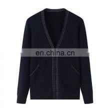 Custom Manufacturer's 100% Cashmere Deep V-Neck Cardigan Sweater for Women Knitted Casual Style for Winter With Front Logo thumbnail-6