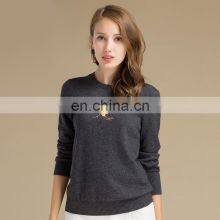 Designs For Girls Round Collar Slim Fit Deep Gray Jacquard 100% Cashmere Sweater thumbnail-1