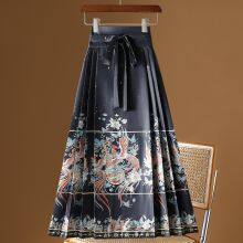 Wholesale Hanfu Pleated Skirt Woman Clothing Faldas Harajuku Vintage Maxi Chinese Style Horse Face Skirts for Women Saia One-piece Long thumbnail-3