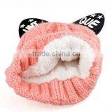Unique Printed Cat Ear Decorated Polar Fleece Inside Twisted Knitting Women Girls Hat thumbnail-5