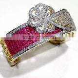 Gold Finish Ethnic, Zirconia,Pearl, Ruby Bracelet Jewelry Design With Meenakari (Enamal) . 22 K Gold Plated Jewellery thumbnail-1