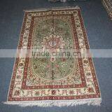 Prayer Rug Handmade Silk Carpets Hand Knotted Pure Silk Rug Light Green thumbnail-1