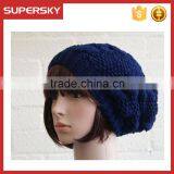 V-25 Cable Knitting Pattern Chunky Winter Beanie Women Cable Pattern Beanie Hats thumbnail-2