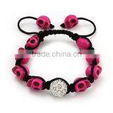 Deep Pink Skull Shape Stone Beads Shamballa Bracelet thumbnail-1