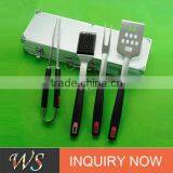 Fork Food Tong Spatula and Basting Brush 4pcs Bbq Tool Set With Plastic Handle and Aluminum Box Packing thumbnail-1