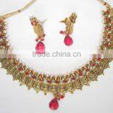 GOLD Plated Goddess Laxmi COIN PINK Polki Bollywood Necklace EARRING Set thumbnail-1