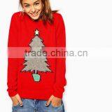 Merry Christmas Ladies Knitwear Crew Neck Cotton Sweater Red In Stock Women Clothings thumbnail-3