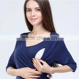 Hit Color Maternity Summer Outlet Dress Atheleisure Nursing Clothing Loose and Comfortable Hide Breastfeeding Opening Skirts thumbnail-3