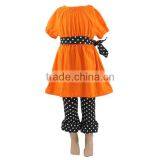 Boutique Girls Halloween Outfits Wholesale Kids Cotton Orange Dot Ruffle Pants Clothing Sets for Fall thumbnail-1