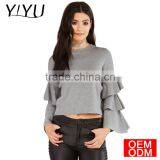 2017 Fashion Ruffles Sweater Women Casual Butterfly Sleeve Solid Gray Pullovers Preppy Cute Loose Winter Sweaters thumbnail-1