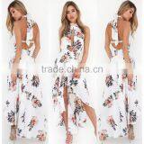 2017 Halter Floral Print Long Maxi Dress Summer Beach Backess Chiffon Dress APPAREL thumbnail-1