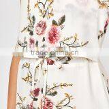 Slip Floral Printed Drawstring Waist Asymmetric Chiffon Women Dress thumbnail-4