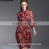 Ladies Floral Printed Literary Traditional Silk Dress With Knot Neck thumbnail-2