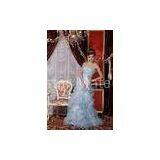 Stylish Blue Strapless Mermaid Organza Long Womens Party Dresses Ruffles thumbnail-1