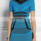 Amigo 2017 Latst Blue Short Sleeve Jacquard Weave Sexy Bandage Dress Evening Dresses for Girls Party Wear thumbnail-2