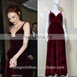 2017 New Designer Culotte Wine Red Strap Pantdress Elegant Loose Maxi Velvet Divided Skirt Sexy Jumpsuit for Women Party Wear thumbnail-1