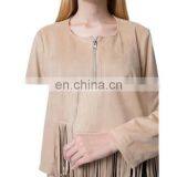 O Neck Tassel Hem Zipper Kettle Life Price Jacket for Women thumbnail-5