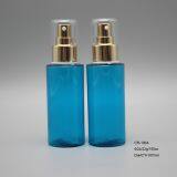 Wholesale 100cc Blue PETG Plastic Personal Care Lotion Cosmetic Round Bottle With Gold Sprayer Pump thumbnail-1