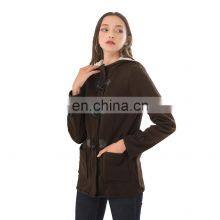 Wholesale Custom-made Women's Horn Button Jacket Mid-long Sleeve Casual and Comfortable Fall Winter Loose Sport Jacket Jogging j thumbnail-2