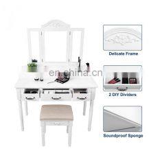 Wooden Vanity Mirror Modern Dressing Table With Mirror And Stool