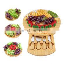 Bamboo Round Charcuterie Boards Cheese Board and Knife Set Meat Platter With 4 Knives Cheese Cutting Board Set thumbnail-2
