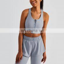Fitness Front Zipper Racer Back Sports Yoga Bra Women Workout Shockproof Running Gym Wear Outdoor Training Crop Top Custom Logo thumbnail-4