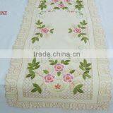 100% Polyester Table Runner With Pink Flower Embroidery Houseware Household Textile