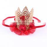 Hot-sales Kids Large Gold Lace Crown Headband Baby Hair Accessory Crown Baby Gold Flower Hair Band Wh-1836 thumbnail-5