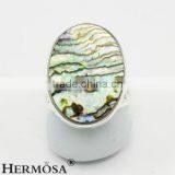 Precious Rainbow Real Abalone Shell 925 Sterling Silver Oval Big Stone Ring thumbnail-1