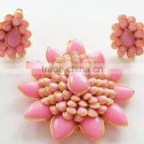 Beautiful Baby Pink Jaipuri Pacchi Pendant Set With Earring thumbnail-1