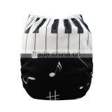 2016 ALVA Black and White Piano Melody Printed Positioning Pocket Diaper One Size and Reusable Baby Cloth Diapers in China thumbnail-4