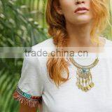 Two-piece-outfits Latest Fashion Design Women Clothing White Fringe Trim Short Sleeve T-shirt With Shorts thumbnail-2