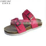 2016 New Style Women Cork Slipper Pink PU With Hasps Fashion Cork Slipper