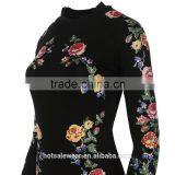 2016 Autumn New Arrival 3D Floral Print Stand Collar Bodycon Dresses Black Long Sleeve Midi Dresses OXL141117 thumbnail-3