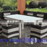 PE rattan glass top extendable dining table and chairs