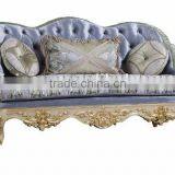 Antique Furniture Living Room Sofa Set, Classic Style Carved Wooden Couch Sofa, Queen Anne Bule & White Button Tufted Sofa thumbnail-1