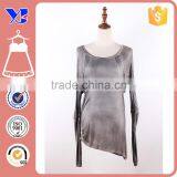 Grey Fashion Viscose Bodycon Low Neck Autunm Fashion Irregular Hem Blouse thumbnail-1