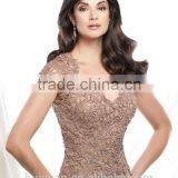 Elegant Chiffon Cap Sleeve Lace v Neck Eastern Bridal Dresses thumbnail-4