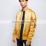 MGOO New Design Gold Oversized Bomber Jacket Drop Shoulder Customized Plain Satin Winter Jacket For Man thumbnail-6