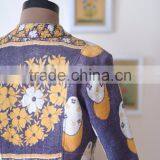 Denim Jacket in Kediyu Style With Vintage Kantha Fabric ~ Medium thumbnail-5