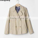Crisp 100% Cotton Classic Double-breasted Short Coat Custom High Quality Fashion Women Windbreaker Guangzhou Manufacturer thumbnail-4