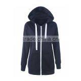 2017 Ladies Slim Fit Navy Longline Zip Up Pocket Hoodie Supplier thumbnail-1