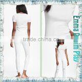 Fashion Plain Design Solid White Organic Cotton Womens Tight Fit Short Sleeve Tee Shirts thumbnail-5